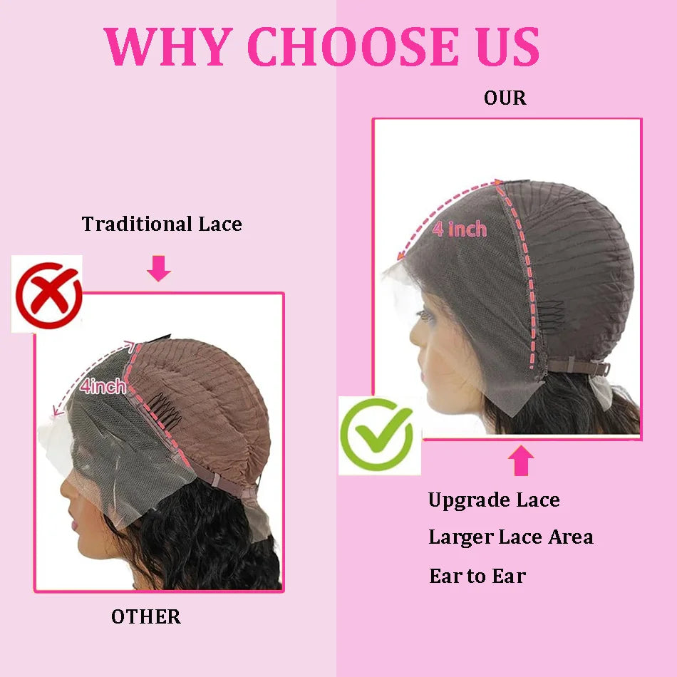 13x4 Lace Closure Wig 100% Human Hair Wig Deep Curly Wig Jerry Curly Short Bob Wig With Baby Hair Deep Wave Double Draw Wig For Black Women