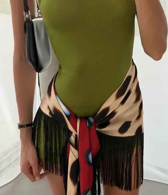Sexy Printed With Detachable Scarf Women's Shirt Dress Lapel Collar Full Sleeve Button Mini Dresses 2026 Summer Chic Female Robe