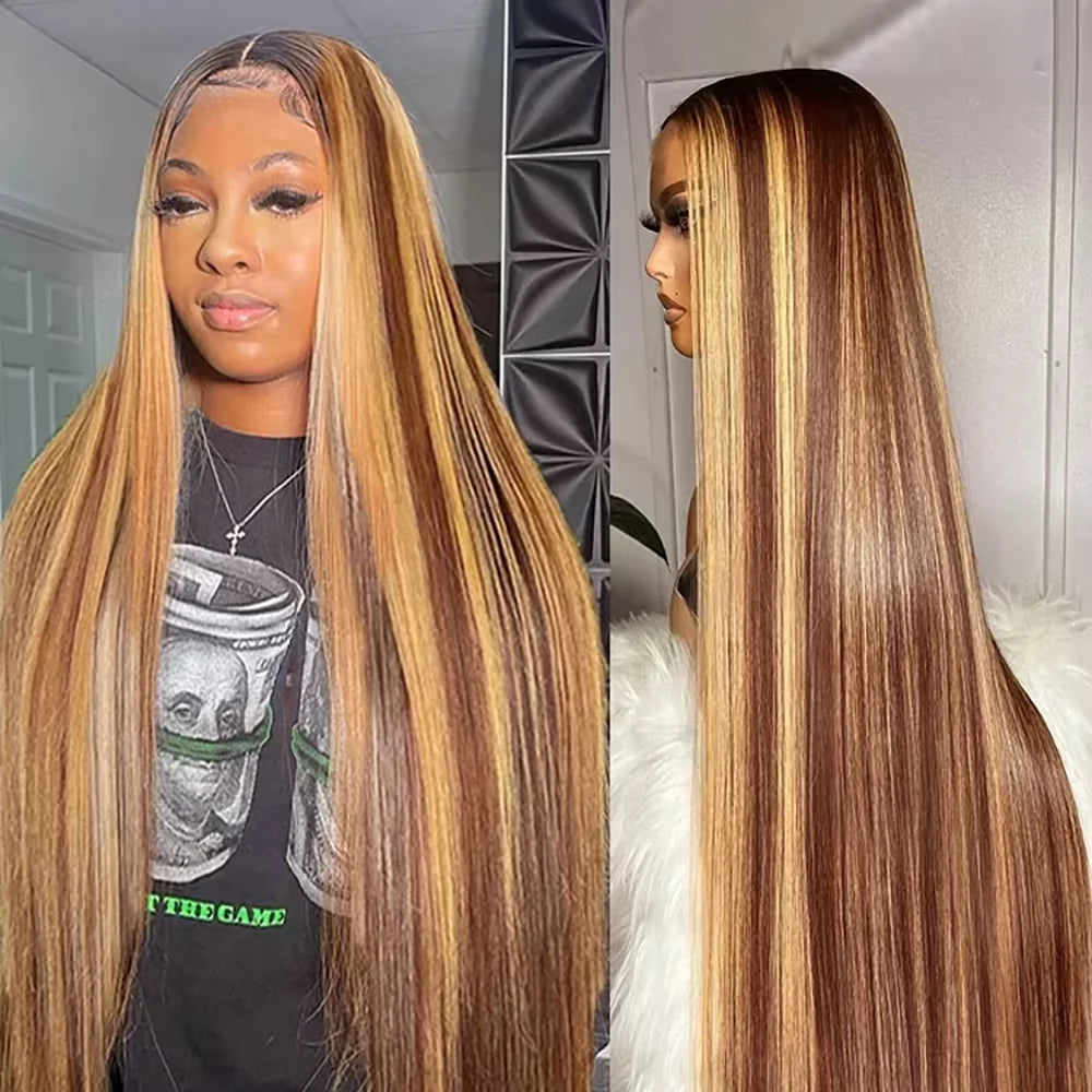 30 36 Inches Highlight 13x4 13x6 HD Lace Frontal Wig 200% Human Hair Wigs 4/27 Colored Brazilian Straight Wigs For Women