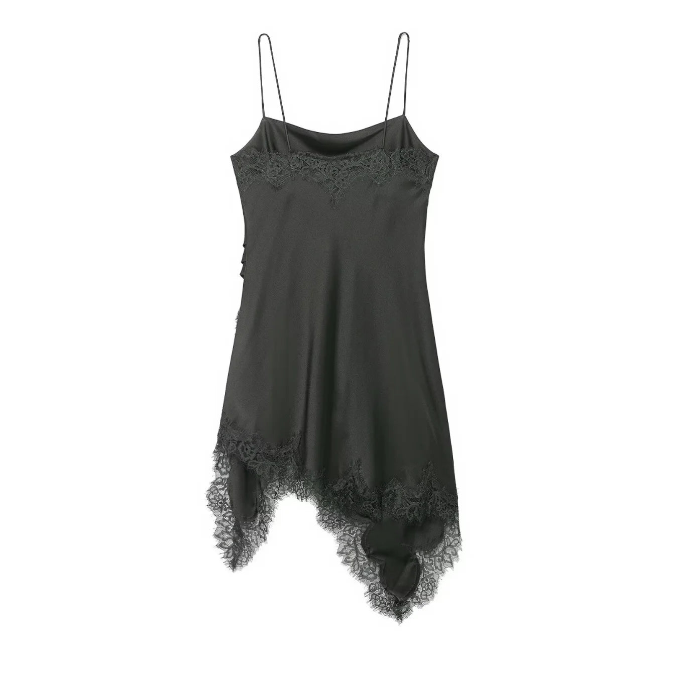 Women Lace Sling Strapless Dress Female Fashion Summer Asymmetric Satin Mini Dresses Chic Lady Evening Dress