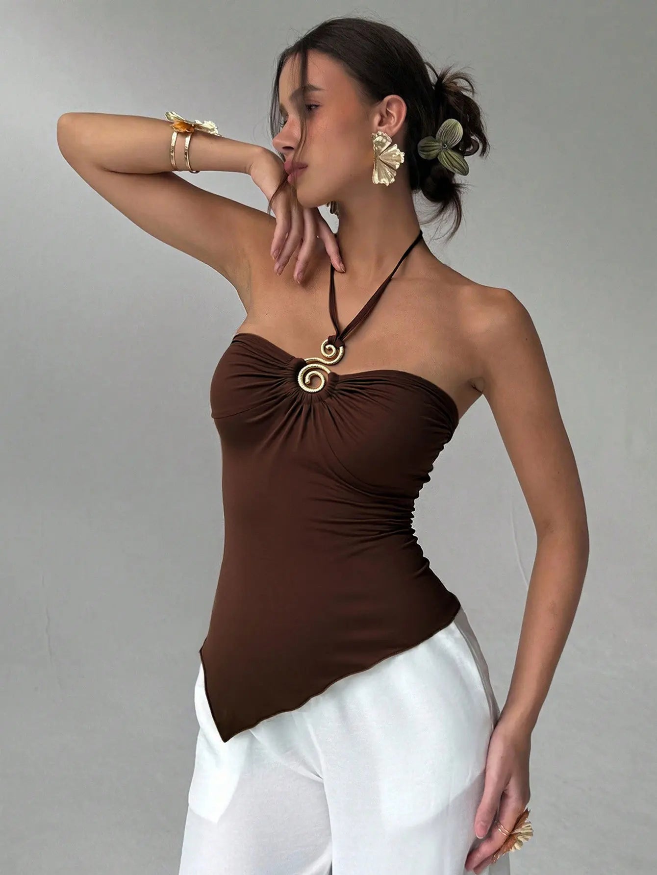 Women's Clothing Halter Neck Tube Top Summer Slim Sleeveless Top Solid Color Casual Simple Style All-match Bodycon Off Shoulder