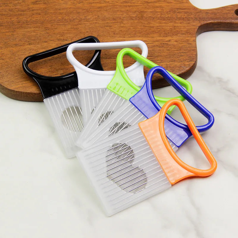 Effortlessly Slice Onions with this 1pc Colorful Onion Slicer Kitchen stainless steel potato chip onion holder