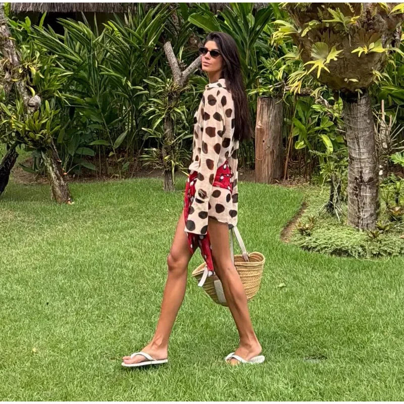 Sexy Printed With Detachable Scarf Women's Shirt Dress Lapel Collar Full Sleeve Button Mini Dresses 2026 Summer Chic Female Robe