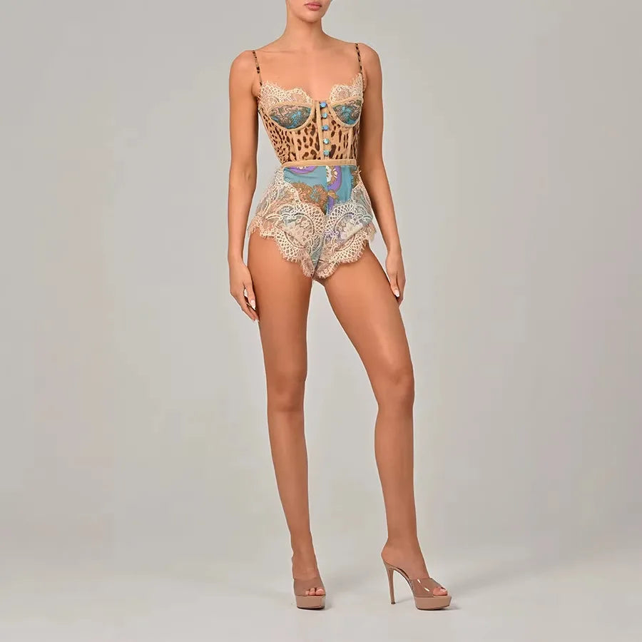 Boho Beach Vacation Women's Romper New 2026 Fashion Sexy Slim Print Jumpsuit Spring Summer Suspender Lace Jumpsuit For Women