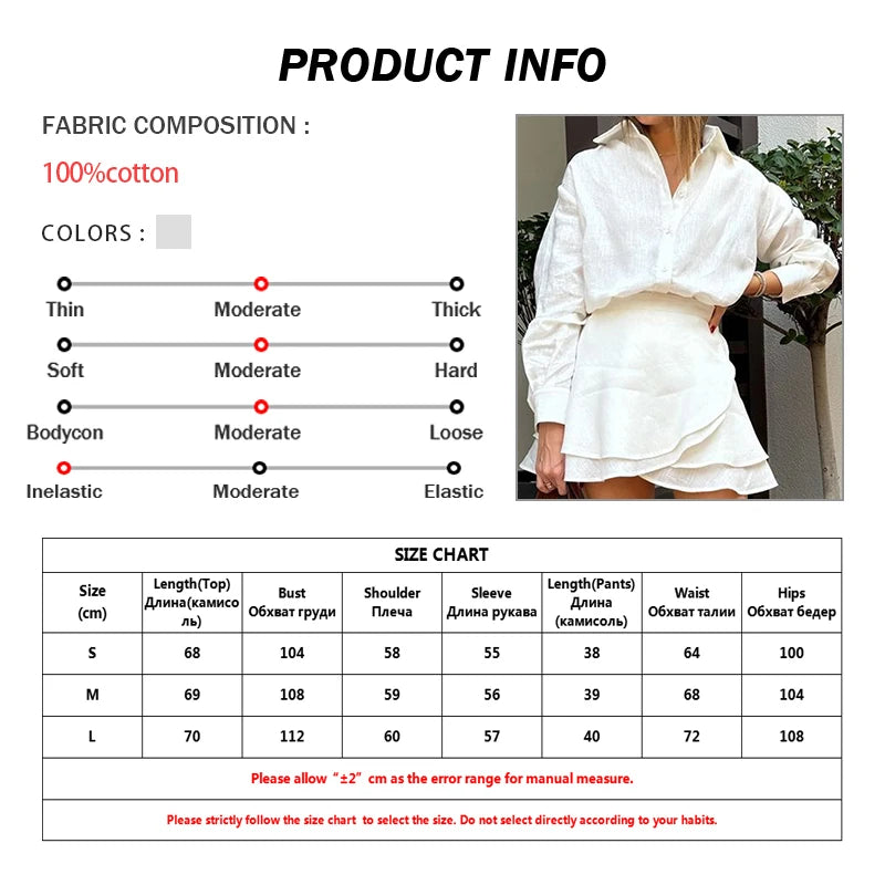 Oymimi Elegant Beige Cotton Two Piece Set For Woman Fashion Long Sleeve Button Shirts And High Waist Lace-Up Mini Skirts Sets