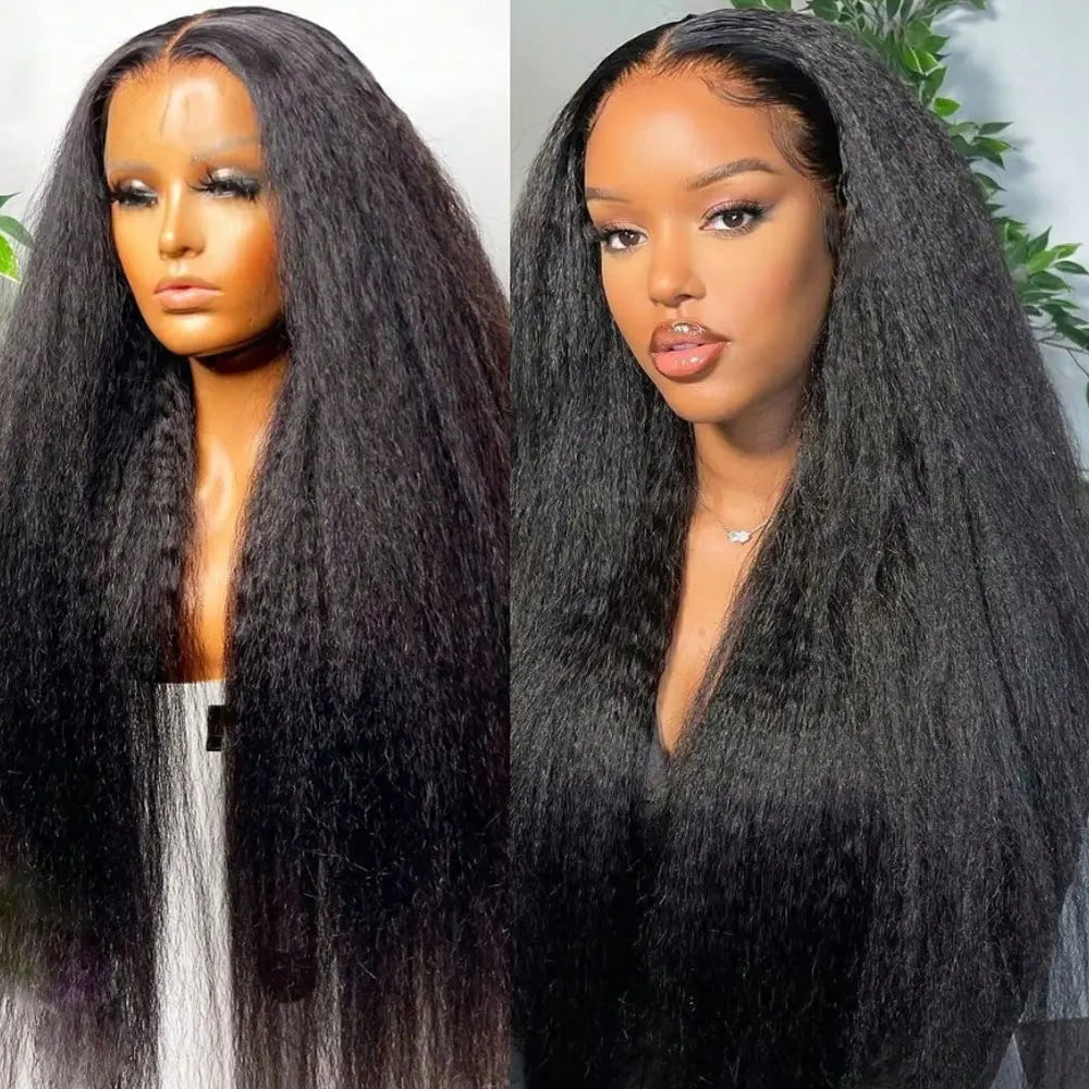 40 42 Inch Kinky Straight Lace Front Wig Pre Plucked Yaki Straigh HD 13X4 Lace Frontal Wig 4C Edges Curly Human Hair Wigs