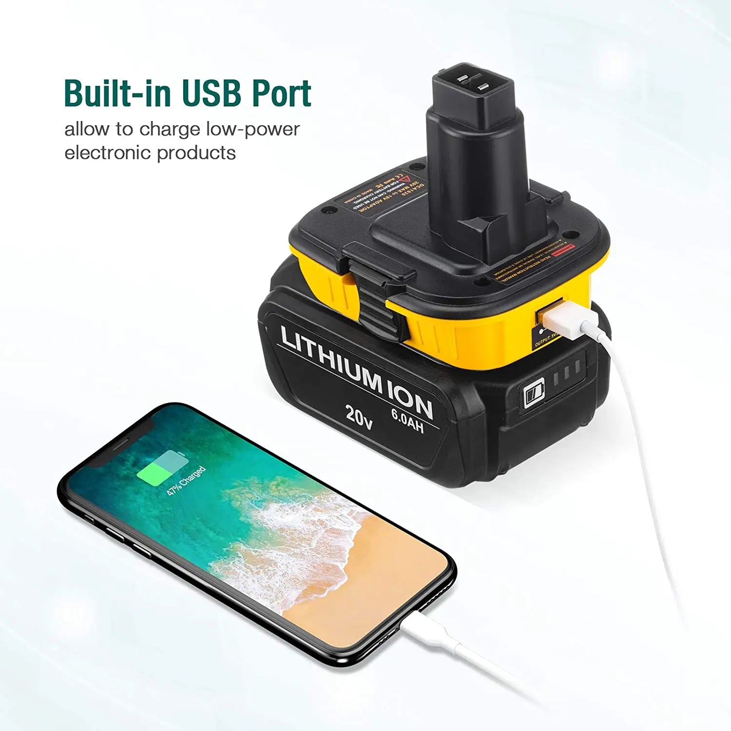 DCA1820 USB Adapter for Dewalt 18V Tools Convert Dewalt 20V Lithium Battery to Dewalt 18V NiCad NiMh Replacement Battery Tools
