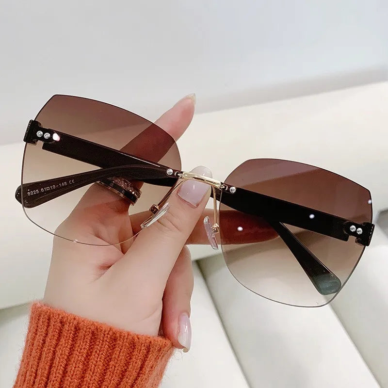 Women's Irregular Frameless Sunglasses; Daily Korean Fashion Multi-sided Polygon Driving Sun Glasses For Sun Protection 9225