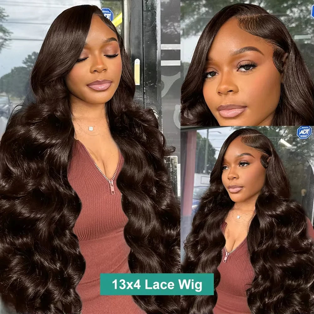 #4 Chocolate Brown Body Wave Human Hair Wig 13x6 HD Lace Frontal Human Hair Wigs 200 Density 46 Inch Remy Hair Wigs For Women