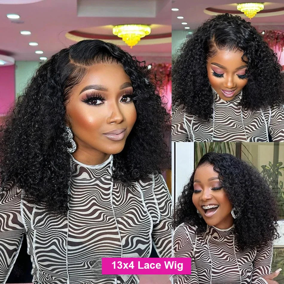 13x4 Lace Closure Wig 100% Human Hair Wig Deep Curly Wig Jerry Curly Short Bob Wig With Baby Hair Deep Wave Double Draw Wig For Black Women