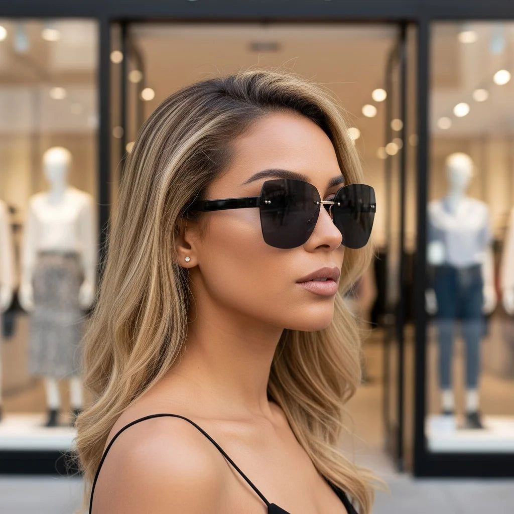 Women's Irregular Frameless Sunglasses; Daily Korean Fashion Multi-sided Polygon Driving Sun Glasses For Sun Protection 9225