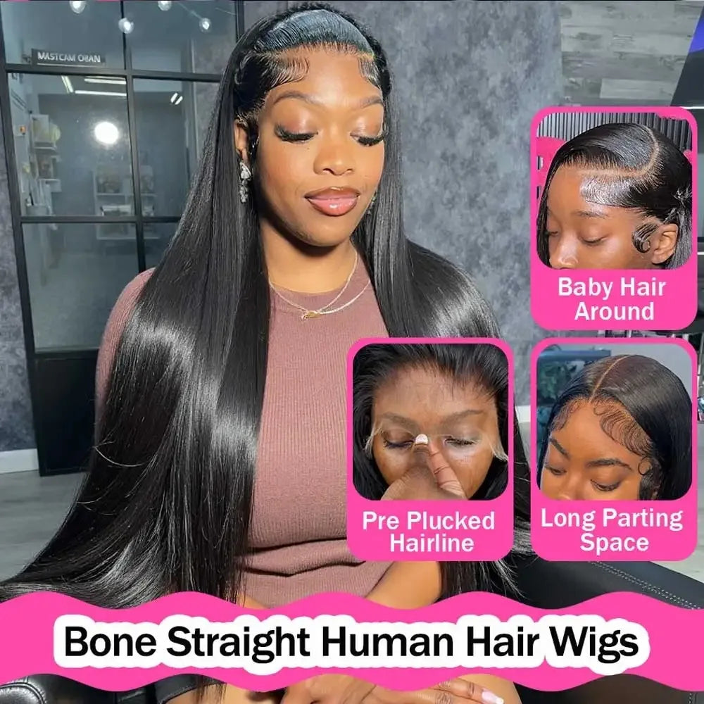 38Inch Straight Lace Front Wigs Human Hair 13x6 HD Lace Frontal Wig 4x4 Bone Straight Glueless Wig Pre Plucked For Women
