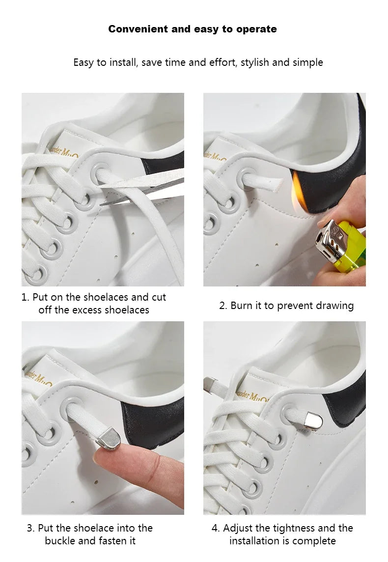 1 Pair Flat Elastic No-Tie Shoe Laces for Sneakers Tennis Shoes Quick Clip-On Shoelaces Accessories for Kids & Adults