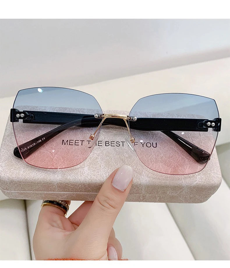 Women's Irregular Frameless Sunglasses; Daily Korean Fashion Multi-sided Polygon Driving Sun Glasses For Sun Protection 9225