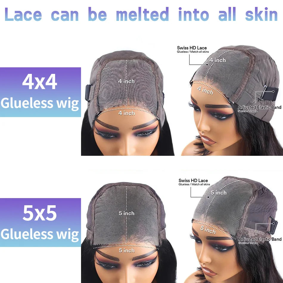 210 Density Glueless Wigs Human Hair Body Wave Lace Front Wigs Human Hair Pre Plucked 4x4 HD Lace Frontal Wigs