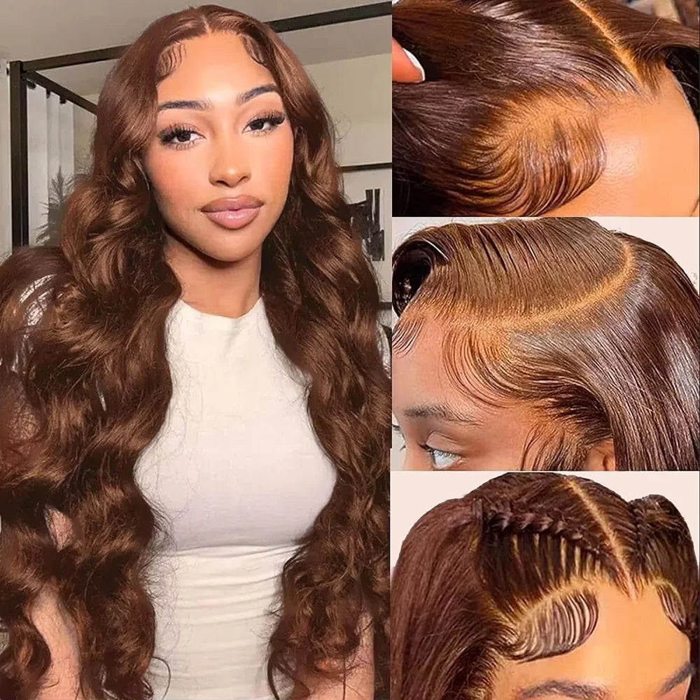 #4 Chocolate Brown Body Wave Human Hair Wig 13x6 HD Lace Frontal Human Hair Wigs 200 Density 46 Inch Remy Hair Wigs For Women