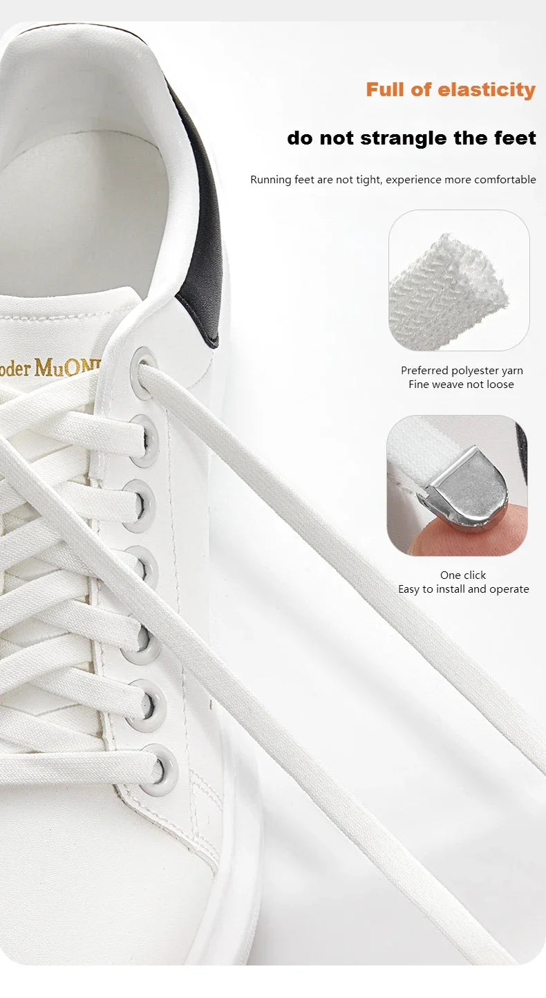 1 Pair Flat Elastic No-Tie Shoe Laces for Sneakers Tennis Shoes Quick Clip-On Shoelaces Accessories for Kids & Adults