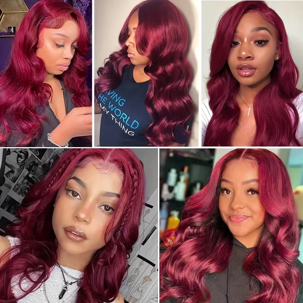 99J Burgundy 13X6 Lace Front Wigs Human Hair Red Wig 220% Density Body Wave 13X4 Lace Wigs Pre Plucked Lace Front Wigs 30 40 Inch 99J Burgundy Body Wave 13x4 13x6 Lace Front Human Hair Wigs