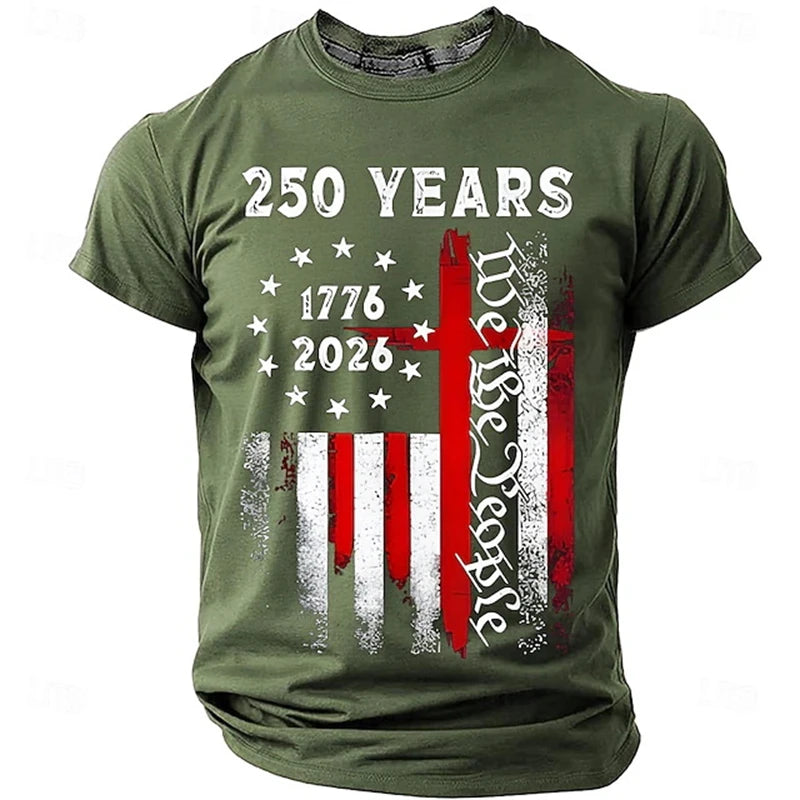 Vintage 250 Years T Shirt For Men Women 3D Print We The People USA Flag Pattern Top For Street Fashion And Holiday Outfits Tops