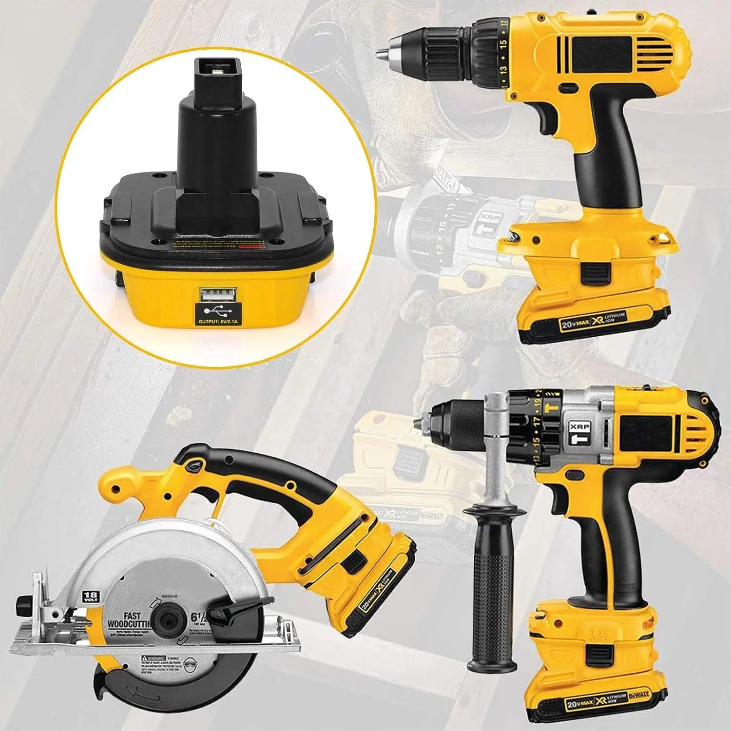 DCA1820 USB Adapter for Dewalt 18V Tools Convert Dewalt 20V Lithium Battery to Dewalt 18V NiCad NiMh Replacement Battery Tools