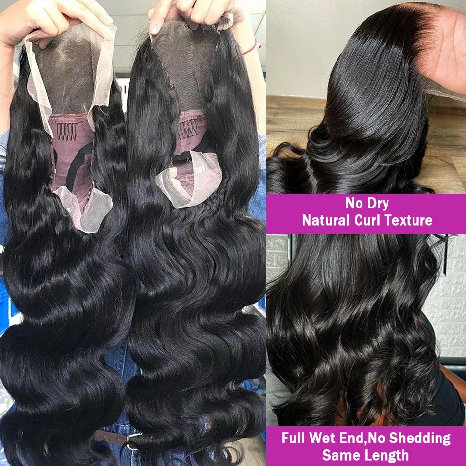 Brazilian Remy Human Hair Lace Front Wig Natural Black Body Wave 13x4 HD Transparent Lace Frontal Pre Plucked For Women