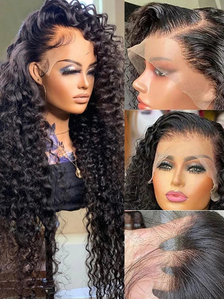 200% Real Density Curly ≥98% Human Hair Wigs 13x4 13x6 360 Hd Transparent Lace Front Wigs Deep Wave Lace Frontal Wig Water Wave