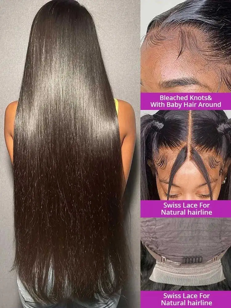 13x4 13x6 Hd Bone Straight Transparent Lace Front Wig Human Hair 40 Inch Pre Plucked Lace Frontal Wigs 250 Density