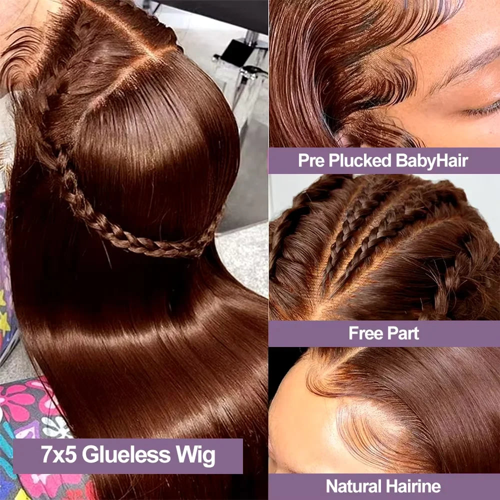 Chocolate Brown Wig Straight 13x6 HD Lace Frontal Wigs Human Hair 4# Brazilian 13x4 HD Lace Front Human Hair Wigs For Women