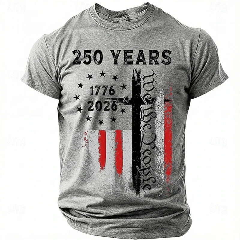 Vintage 250 Years T Shirt For Men Women 3D Print We The People USA Flag Pattern Top For Street Fashion And Holiday Outfits Tops