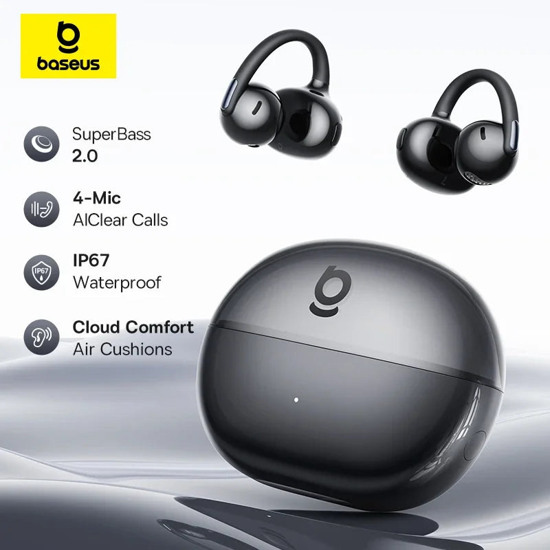 Baseus Bowie MC2 AIR Clip-on TWS Earbuds Ear Clips Wireless Earphones Bluetooth 6.0 Open Earrings 4 Mic ENC Sports Headphones