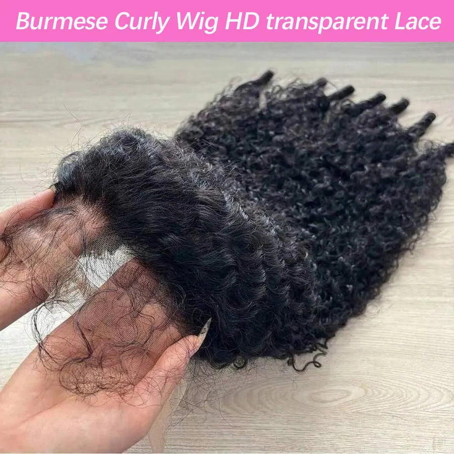 13x6 Burmese Curly Wig Lace Frontal 250% Density 13x4 HD Transparent Pre Plucked Virgin Human Hair Wigs