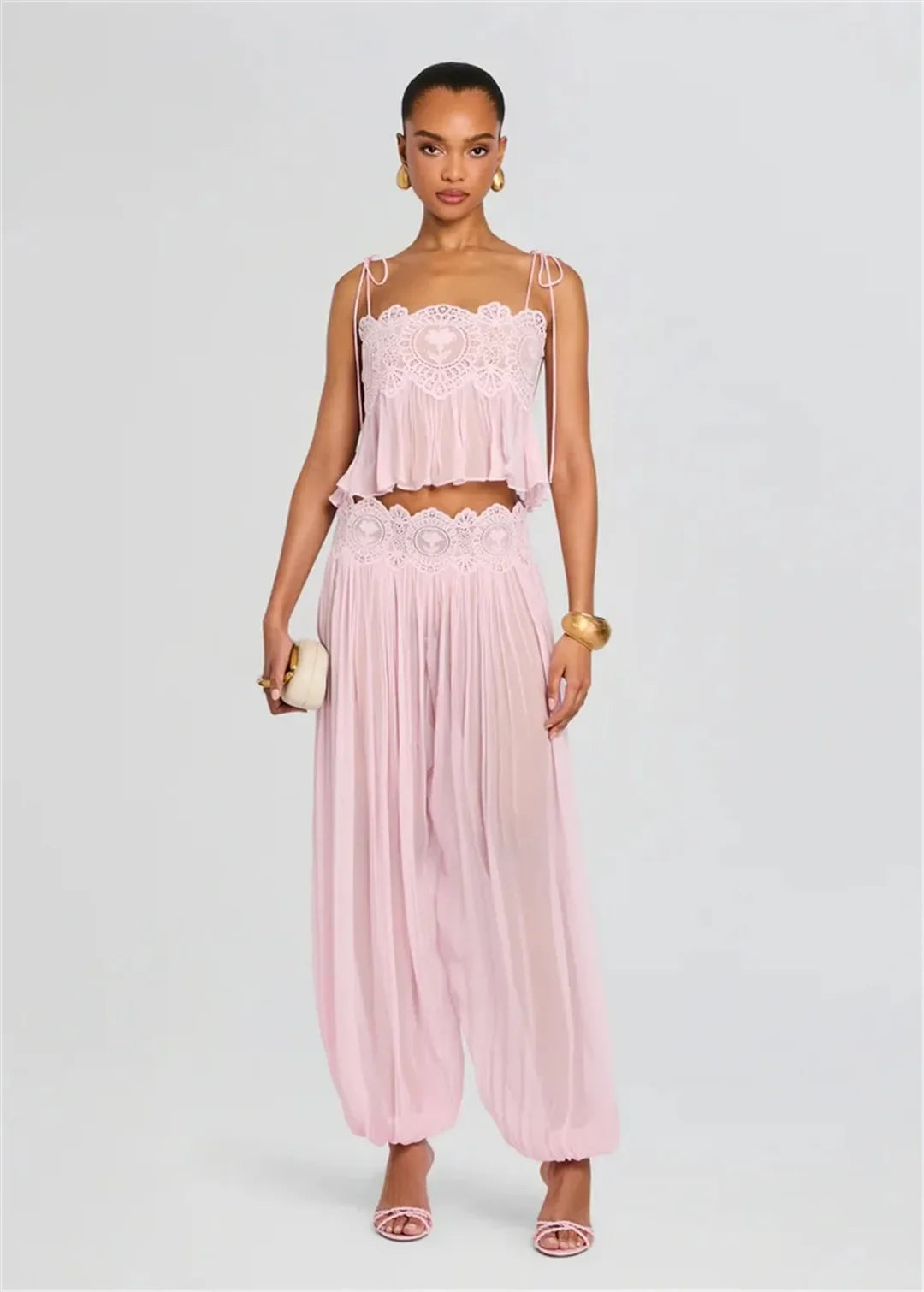 Women's Floral Lace Sheer Tiered Skirt Set 2026 Summer Spaghetti Strap Ruffle Crop Top High Waist Maxi Beach 2 Piece Dress