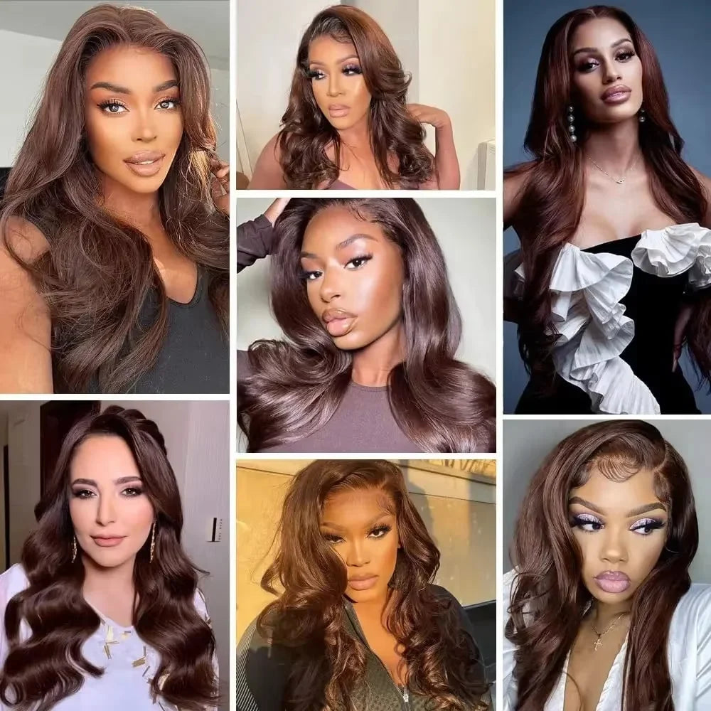 #4 Chocolate Brown Body Wave Human Hair Wig 13x6 HD Lace Frontal Human Hair Wigs 200 Density 46 Inch Remy Hair Wigs For Women