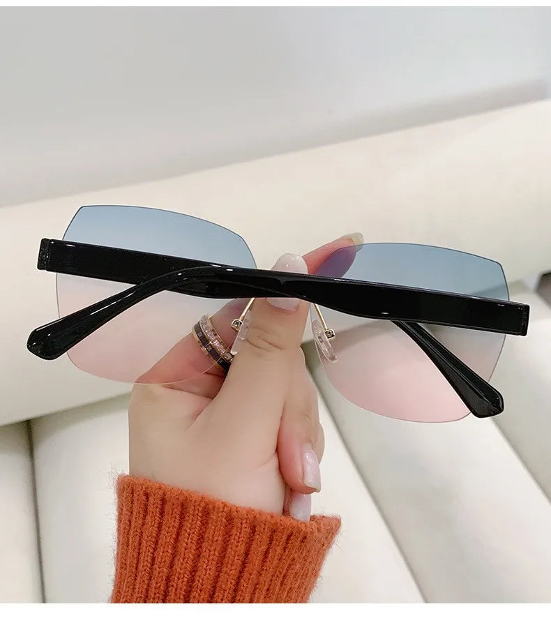 Women's Irregular Frameless Sunglasses; Daily Korean Fashion Multi-sided Polygon Driving Sun Glasses For Sun Protection 9225