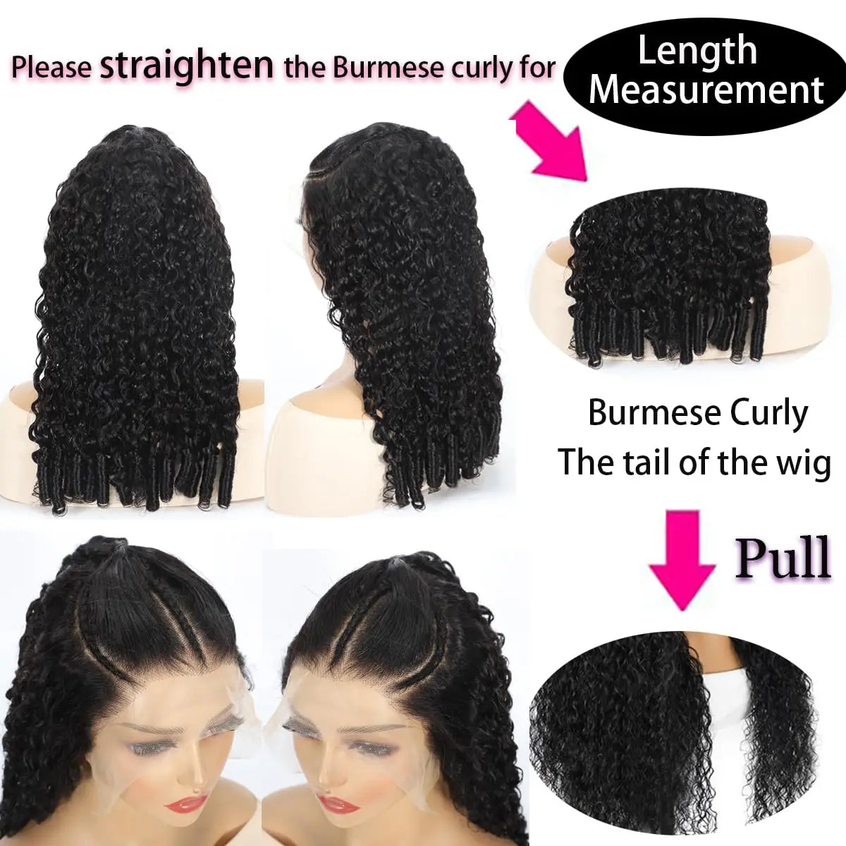 13x6 Burmese Curly Wig Lace Frontal 250% Density 13x4 HD Transparent Pre Plucked Virgin Human Hair Wigs