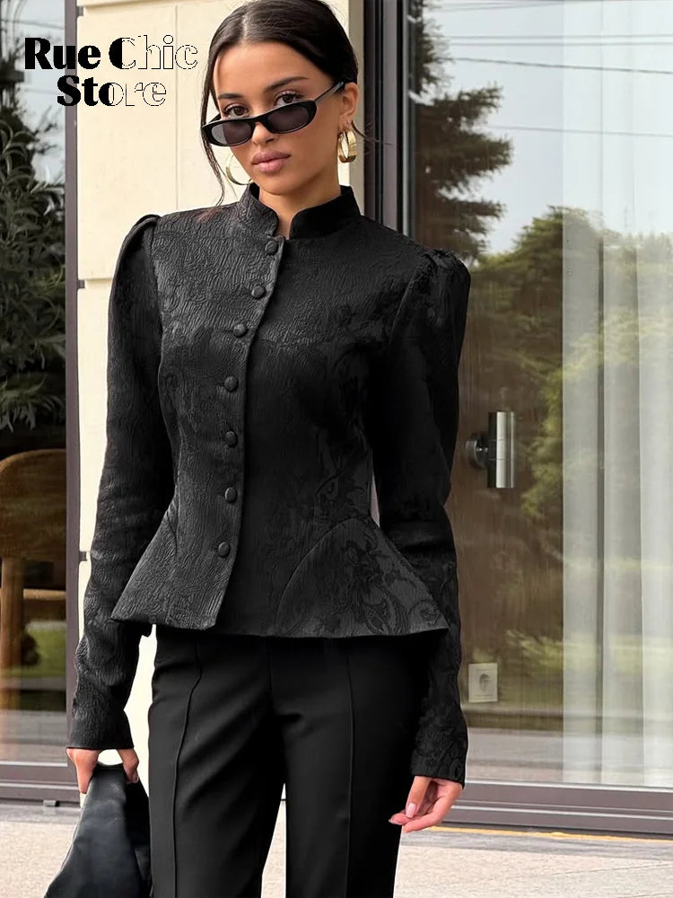 Solid Color Jacquard Glossy Satin Tops Women Chic Stand Collar Single Breasted Slim Fit Short Coats 2026 Lady Daily Outwear New