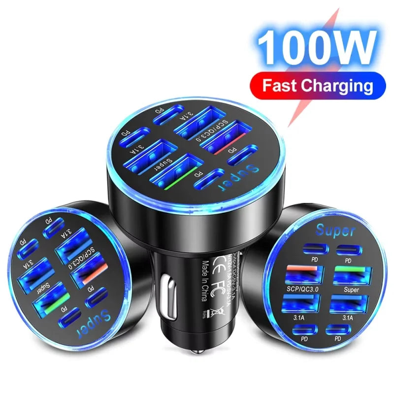 2026Car 200W Dual Port Mini USB Charger Ultra Fast Charging Cigarette Lighter Socket 12-24V Aluminum Cell Phone Charging Adapter