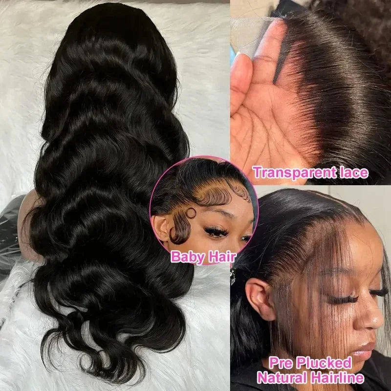 Brazilian Natural Body Wave Virgin Human Hair Wig HD Lace Frontal Closure 360 Wig 13x4 13x6 5x5 180% 200% Density 16-40 Inch Pre Bleached Knots