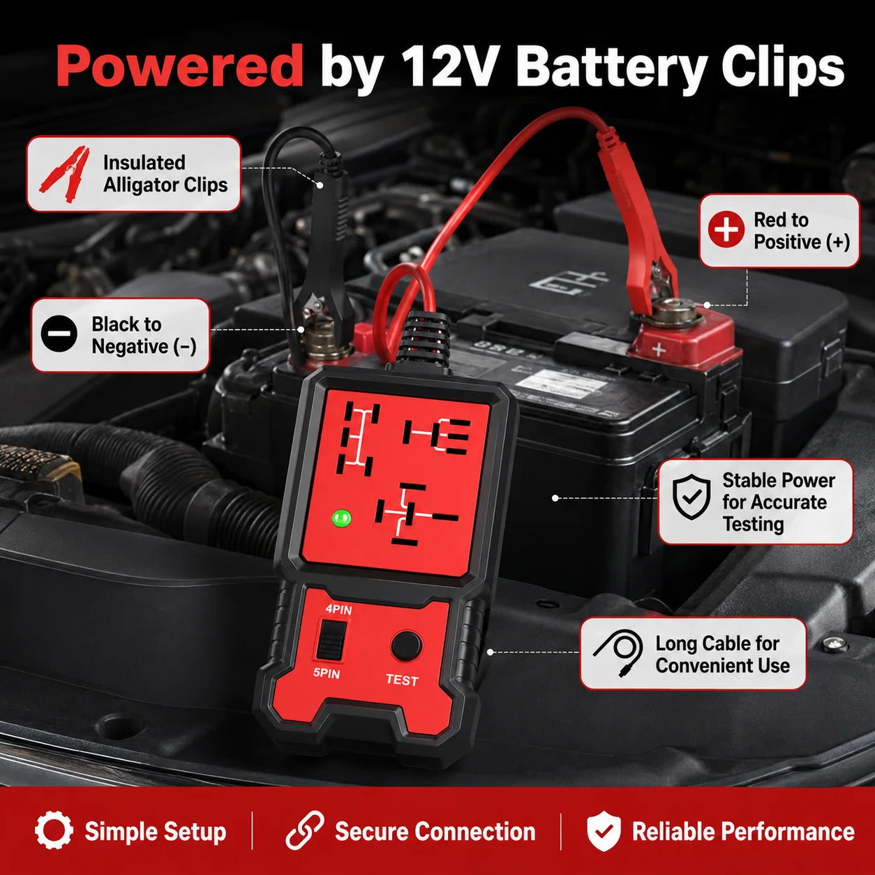 2024 Newest Red Relay Tester 12V Universal Electronic Automotive Car Circuit Detector Battery Checker Auto Repair Tool