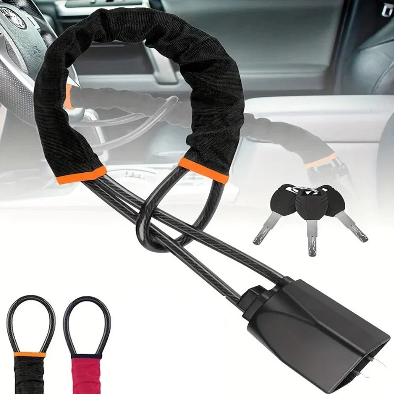 Car Steering Wheel Lock Anti-theft Steel Cable Security Device Universal Fit for Vehicles Prevent Theft Durable Security Rope