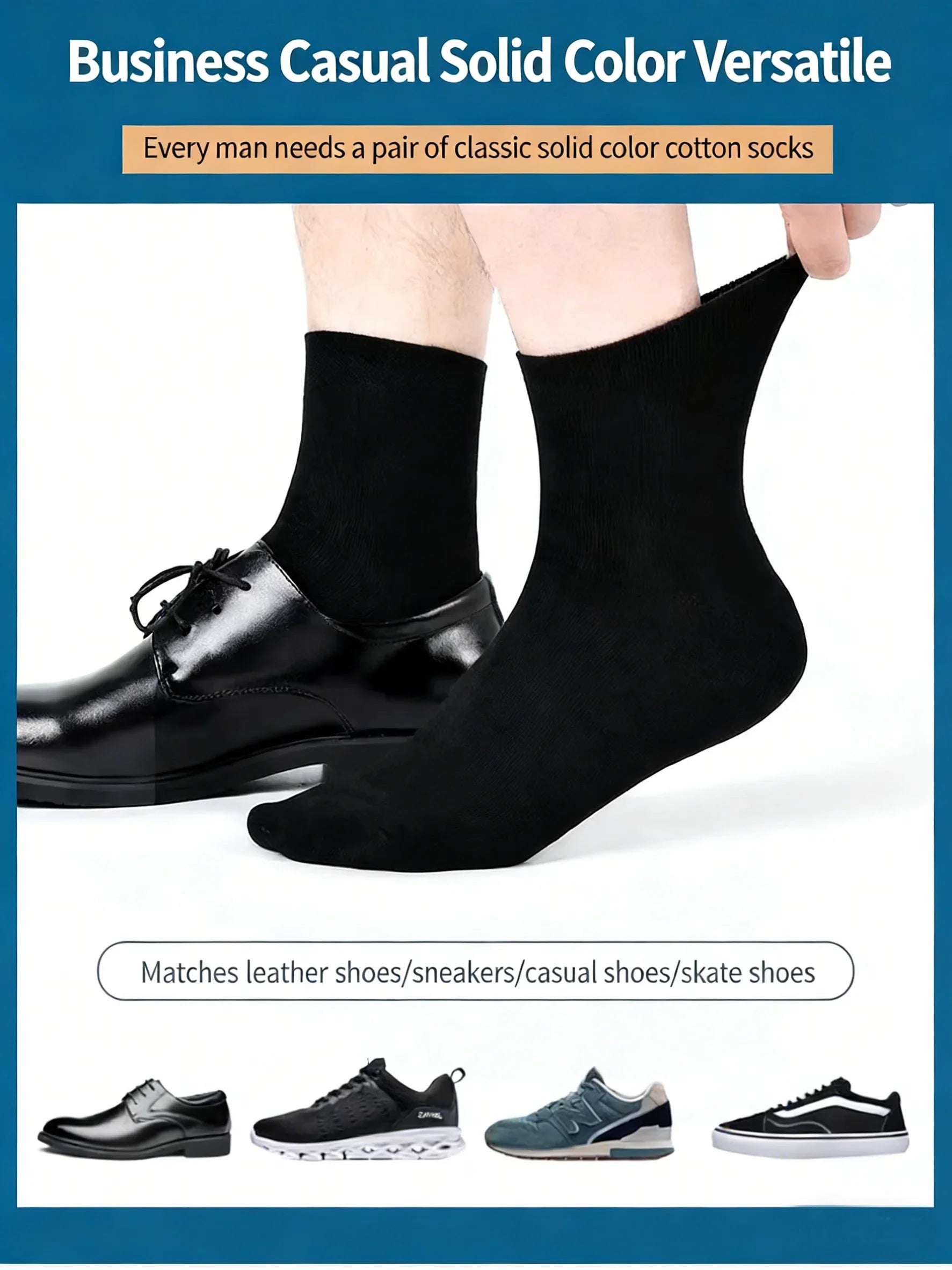 5 pairs of men's mid-calf socks, pure cotton sweat-absorbing odor-resistant autumn/winter business socks for all seasons