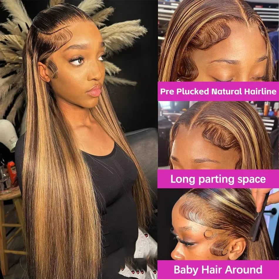 30 36 Inches Highlight 13x4 13x6 HD Lace Frontal Wig 200% Human Hair Wigs 4/27 Colored Brazilian Straight Wigs For Women