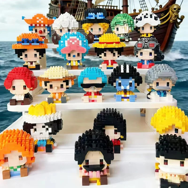 ONE PIECE Sun God Nika Luffy Micro Building Block Chopper Ace Buggy 3D Anime Model Assembly Mini Bricks Figure Toys For Gift