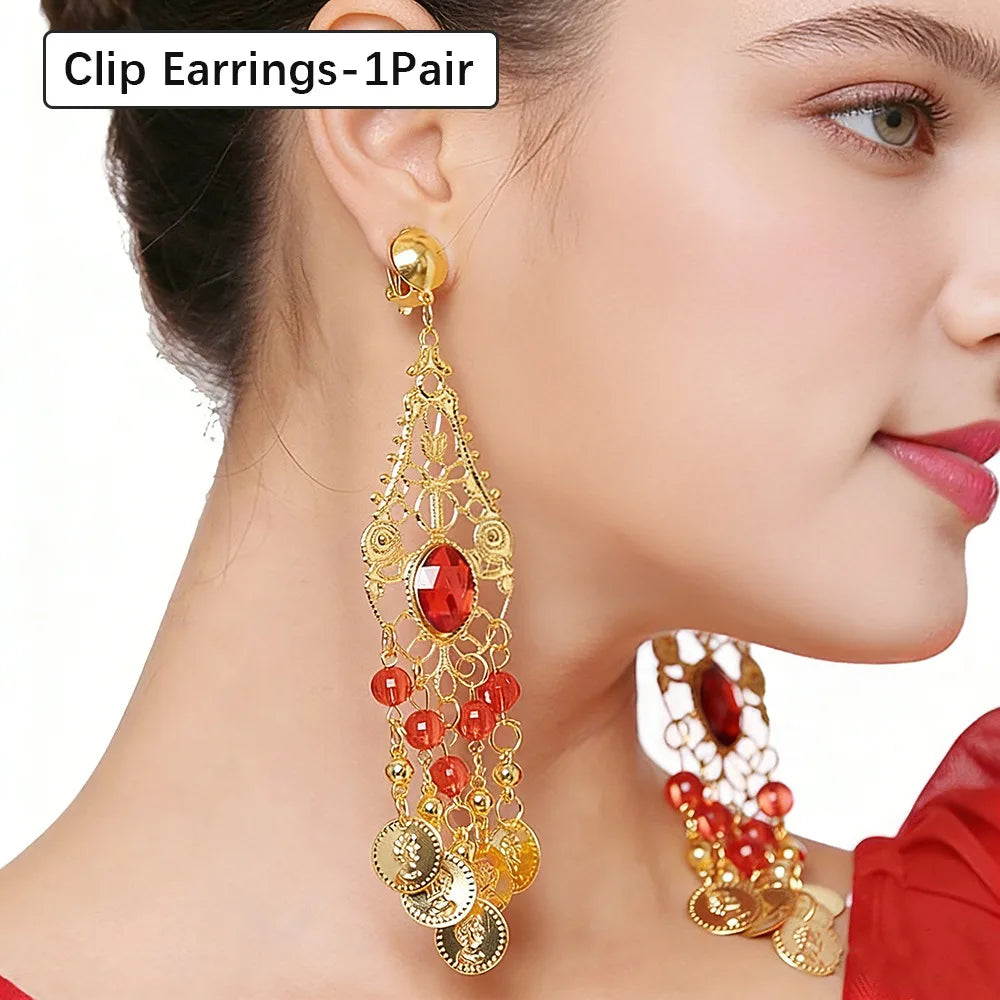 Ancient Elegance, Reimagined: The Egyptian Nefer Red Jasper Chandelier Earrings