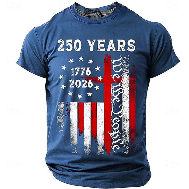 Vintage 250 Years T Shirt For Men Women 3D Print We The People USA Flag Pattern Top For Street Fashion And Holiday Outfits Tops