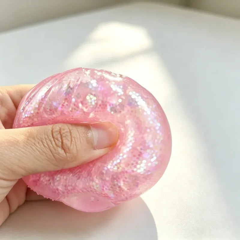 Steamed Bun Squeeze Toy Simulation Bao Stress Relief Fidget Toy with Beads Sparkles Soft Squishy Sensory Decompression Accessory