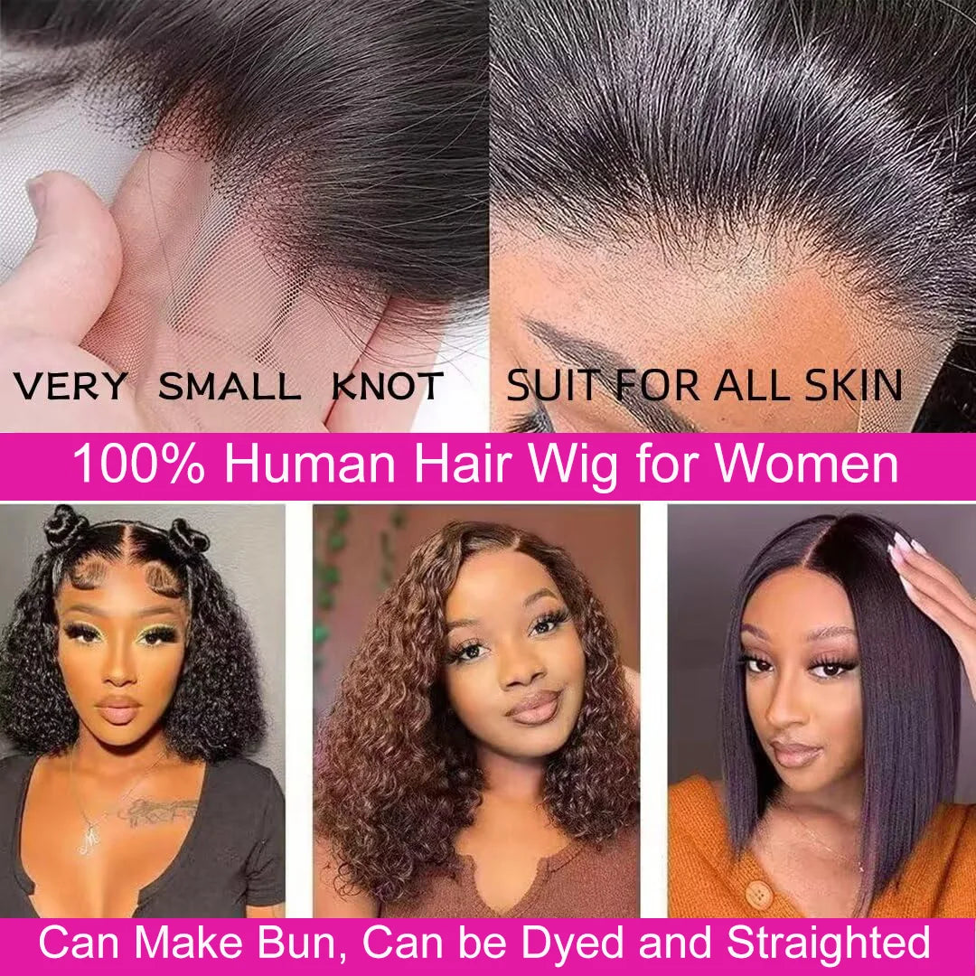 13x4 Lace Closure Wig 100% Human Hair Wig Deep Curly Wig Jerry Curly Short Bob Wig With Baby Hair Deep Wave Double Draw Wig For Black Women