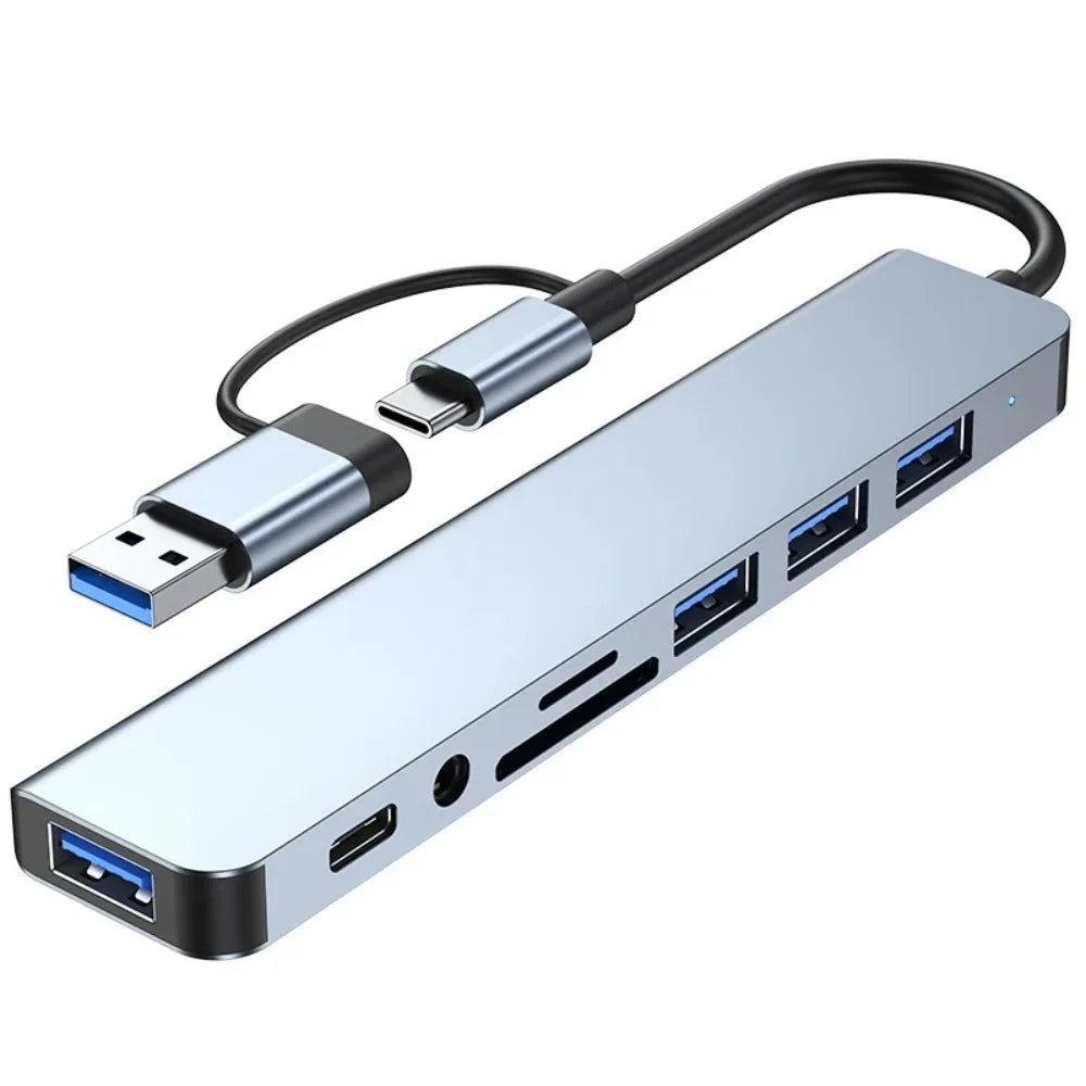 8 in 2 Type C USB HUB Docking Station with 3.5mm Audio Jack for Micro SD Card Reader MacBook Laptop Tablet Phone Disk Converter