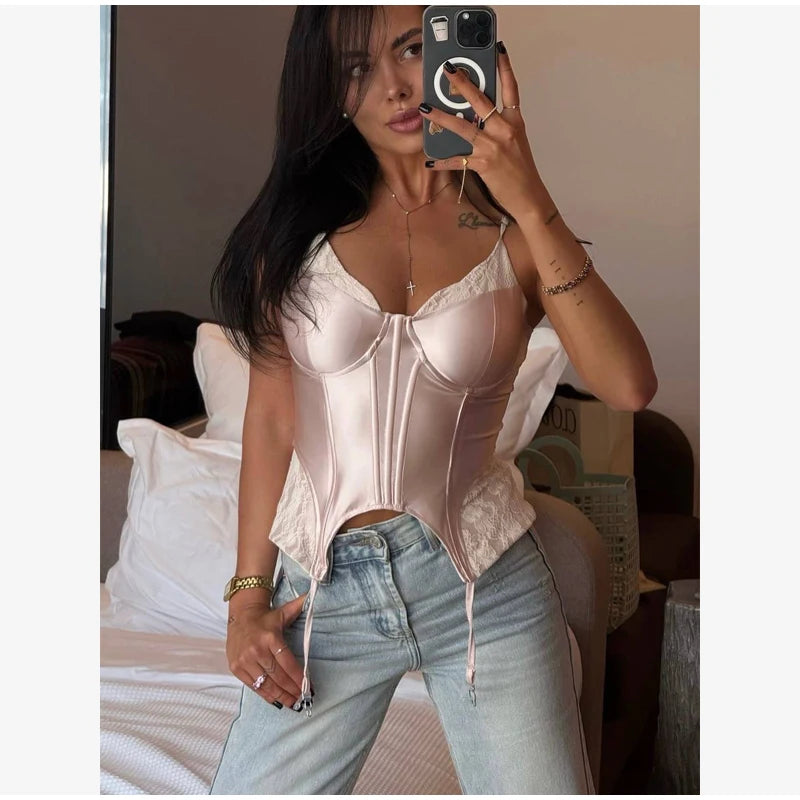 Women Fashion Lace Patchwork Sling Dress Sexy Sleeveless Waist-cinching V-neck Irregular Mini Dresses Summer Lady Party Robe New