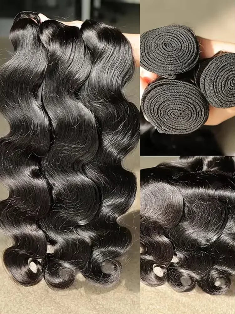 32 32 34 36 38 40 Inch Body Wave Bundle Human Hair Brazilian Hair Natural Black Water Wavy Weave 3/4 Pcs Bundles Extensions For Women Brazilian Remy Unprocessed Human Hair Wavy Double Drawn Bundles Weave Extensions